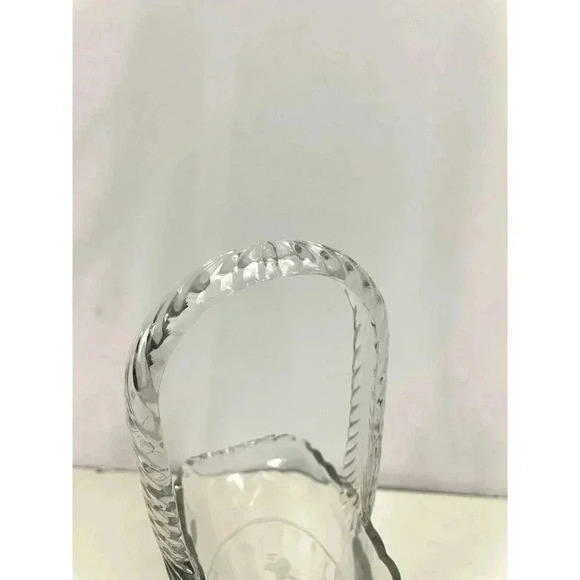 VTG Pressed Clear Etched Floral Glass Basket Vase 9.75" Tall MCM Home Decor - Picture 10 of 16